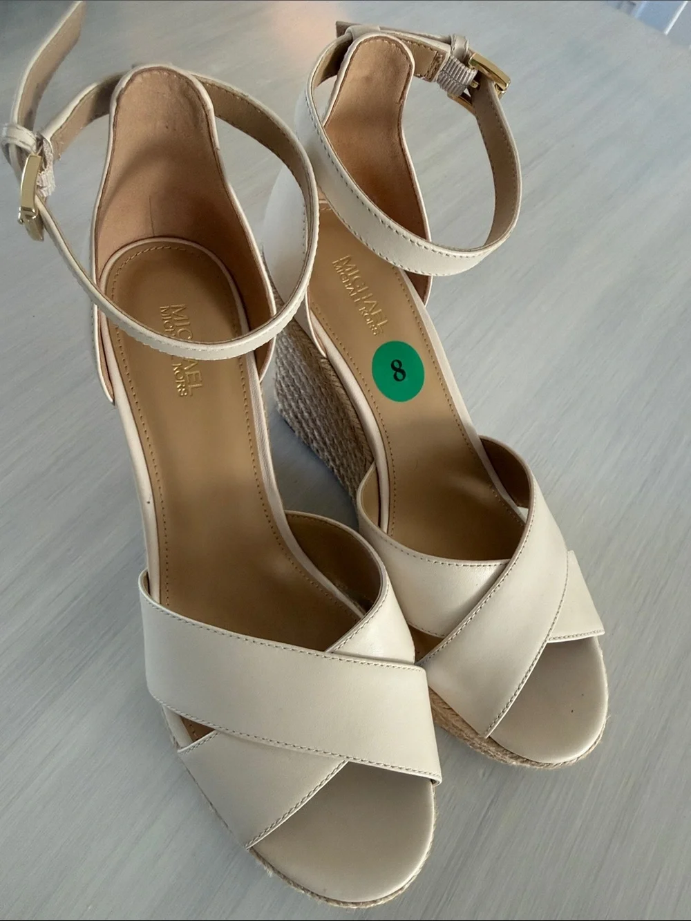 Michael Kors Cream Ankle-Strap Wedge Sandals size 8